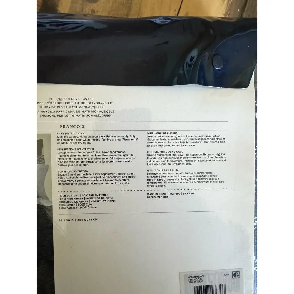 NWT Ralph Lauren Francois Full/Queen Duvet Cover Navy Blue 100% Cotton 96